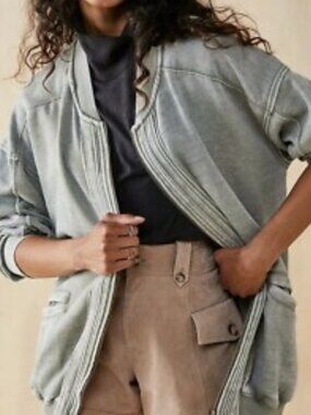 We The Free People Oversized Distressed Burnout Robby Bomber Jacket Small